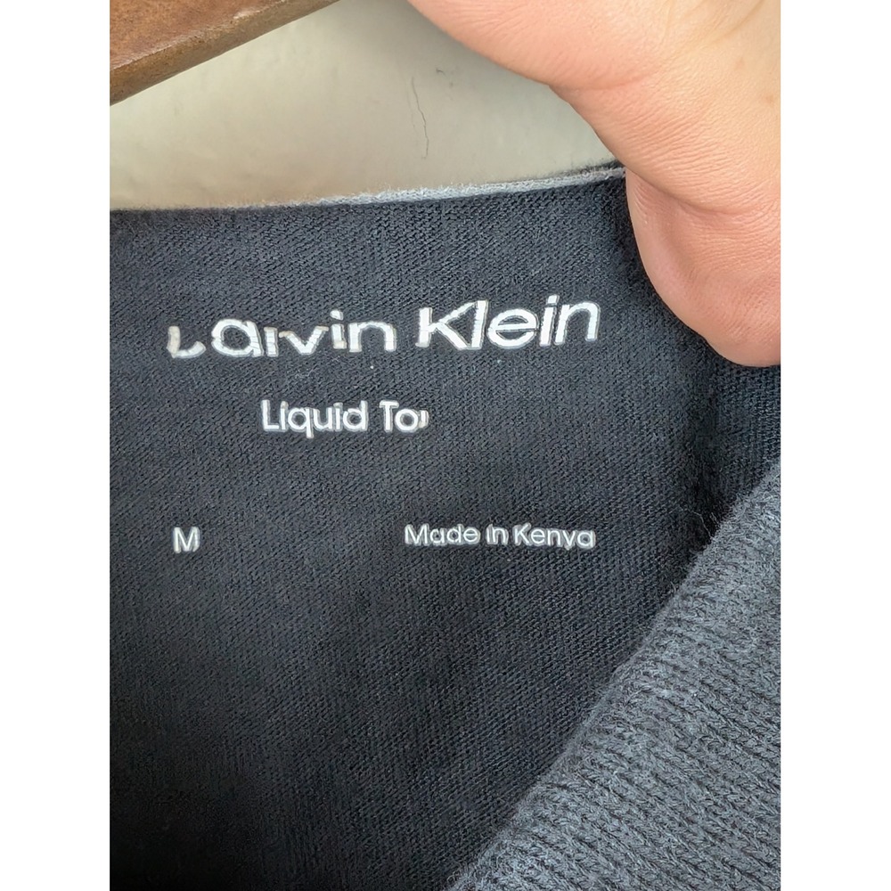 Calvin Klein Mens Liquid Touch Polo Shirt Black Grey Striped Colorblock M - Picture 3 of 6